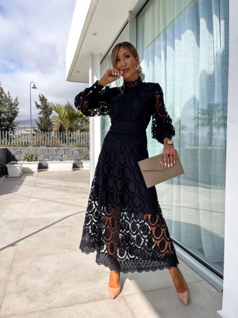 Larena - Elegante Abito Midi in Pizzo