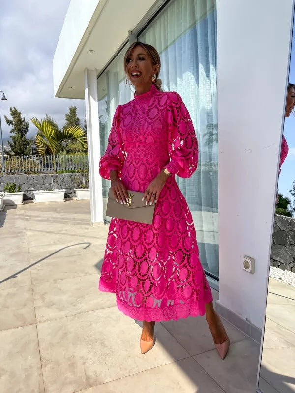 Larena - Elegante Abito Midi in Pizzo