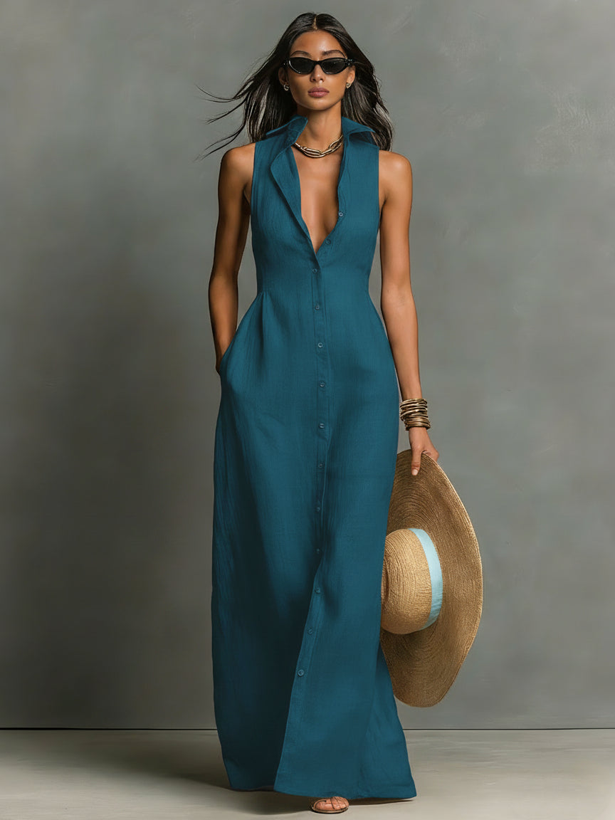 Hani - Abito Camicia in Lino Con Bottoni Sul Davanti