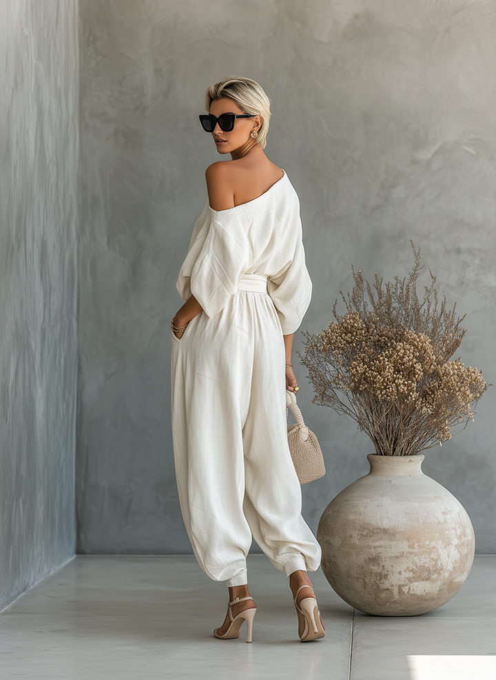 Abira - Set Composto Da Top Con Spalle Scoperte e Pantaloni Larghi