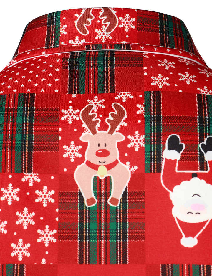 Hunter - Camicia da uomo Vintage a Maniche Lunghe con Motivo Tartan Rosso, design Natalizio