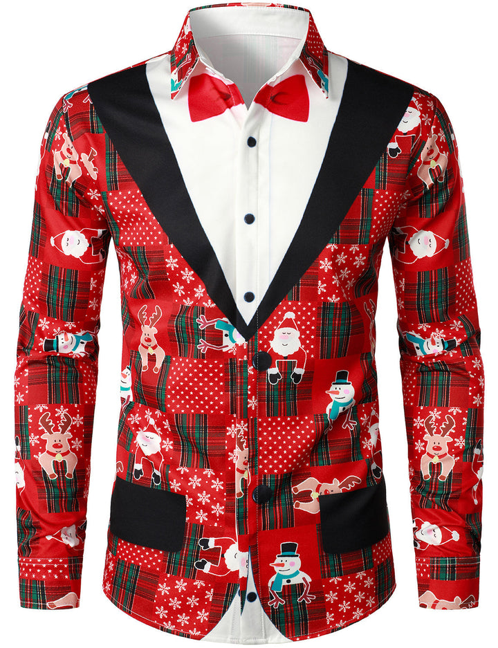 Hunter - Camicia da uomo Vintage a Maniche Lunghe con Motivo Tartan Rosso, design Natalizio