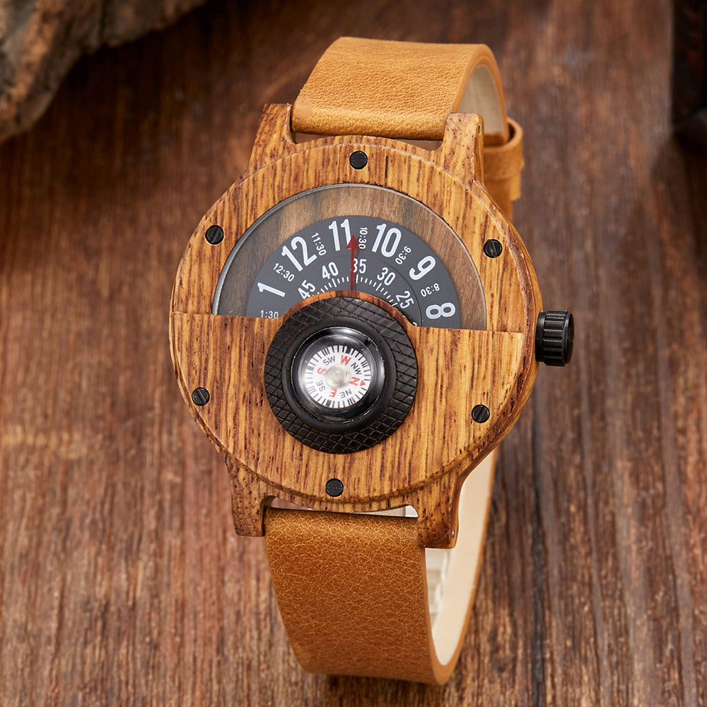 Krzysztof - Orologio Da Tavolo Con Quadrante a Bussola In Legno