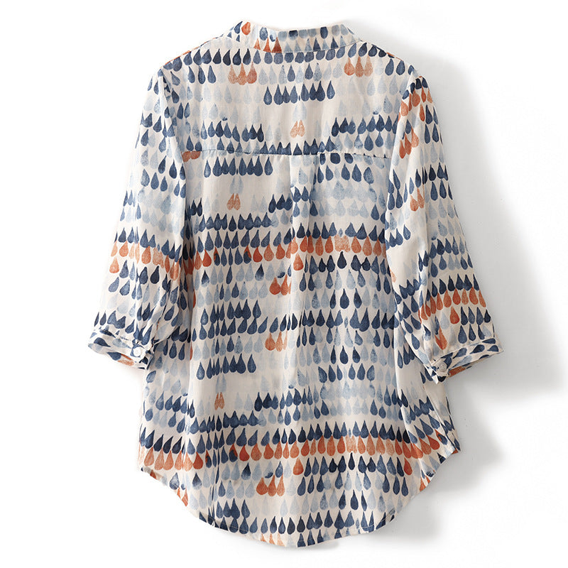 Fawna - Blusa Casuale Con Scollo a V e Chiffon Stampato