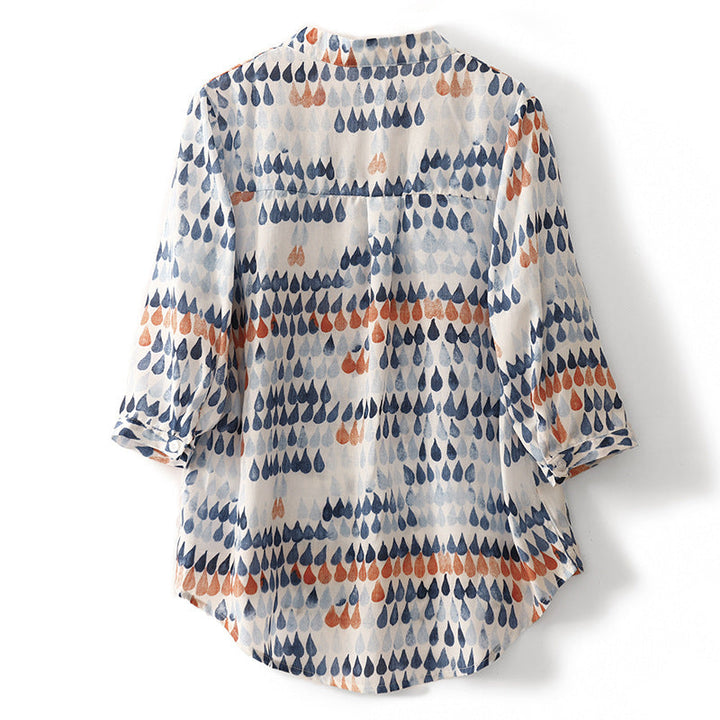 Fawna - Blusa Casuale Con Scollo a V e Chiffon Stampato