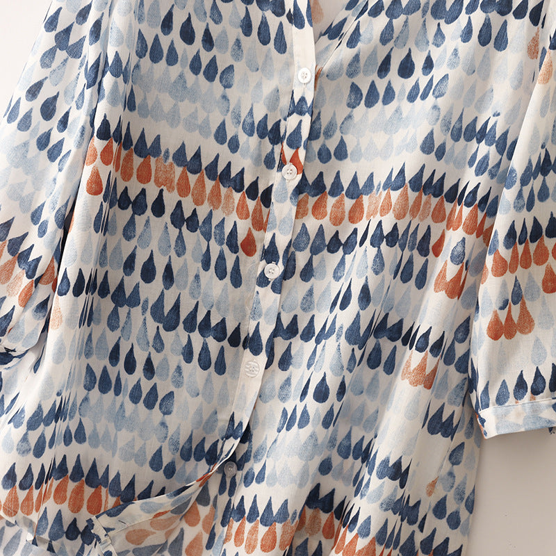 Fawna - Blusa Casuale Con Scollo a V e Chiffon Stampato