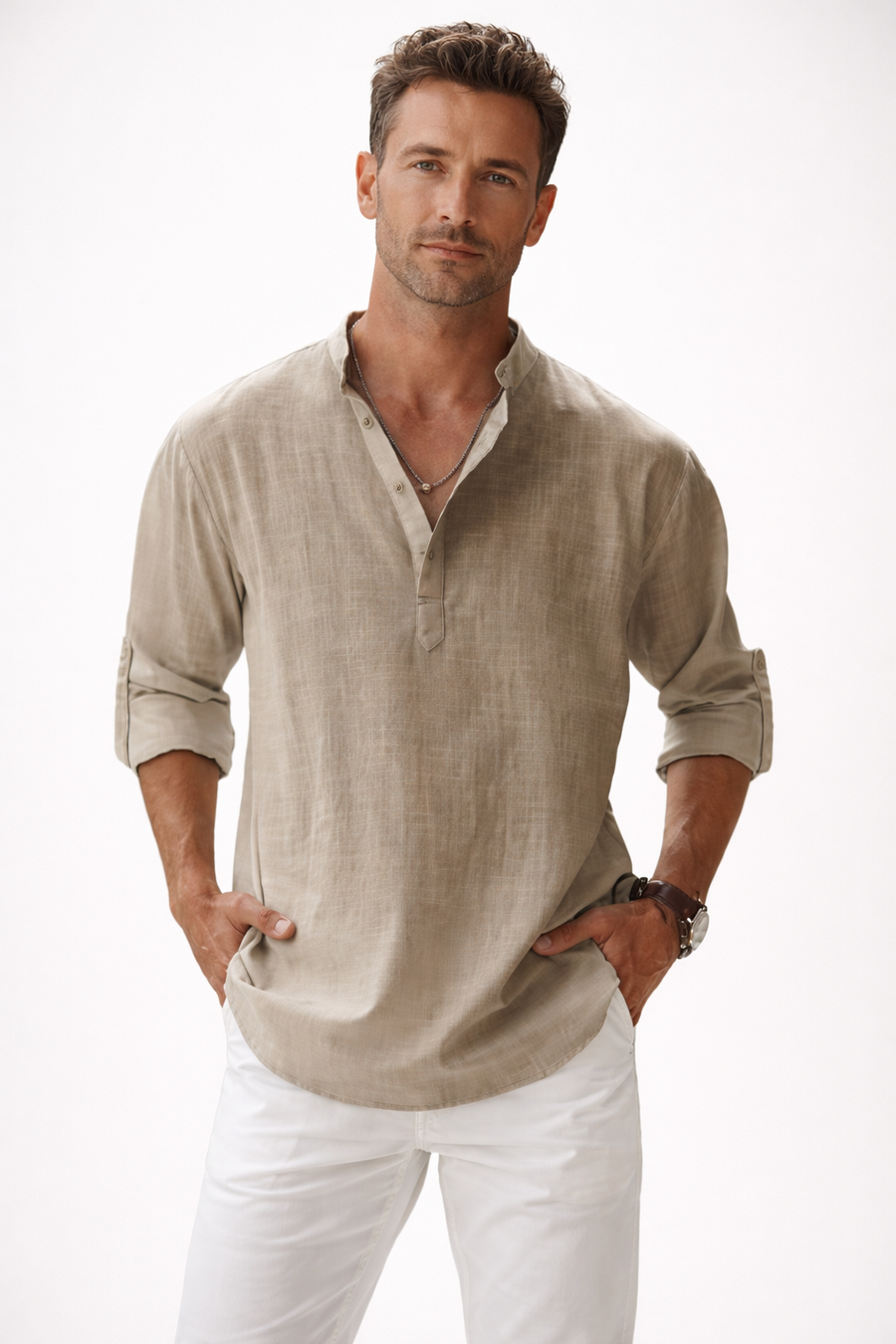 Galeazzo - Camicia In Cotone e Lino a Maniche Lunghe