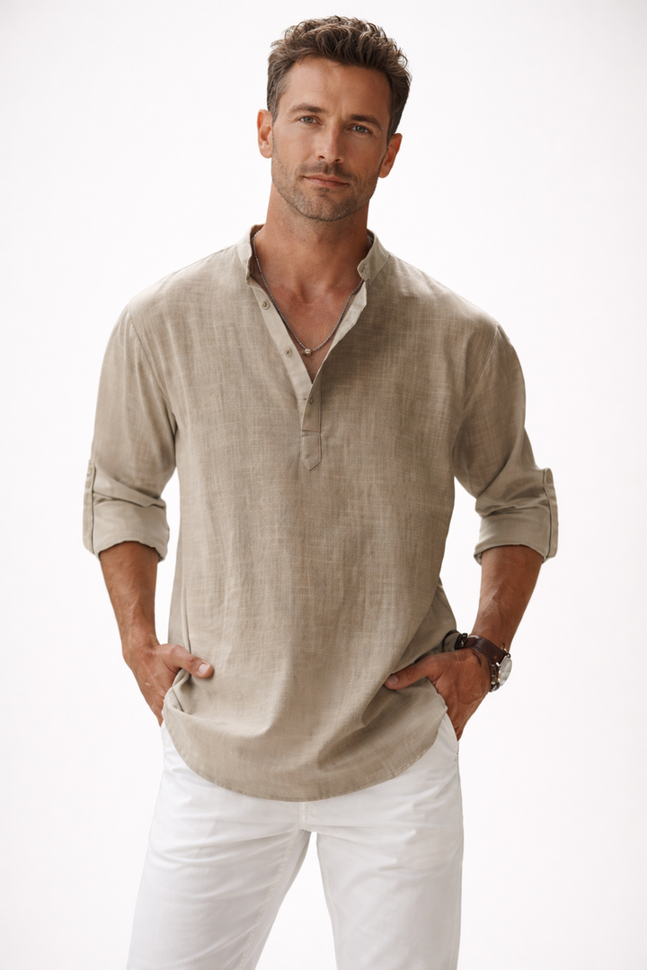 Galeazzo - Camicia In Cotone e Lino a Maniche Lunghe