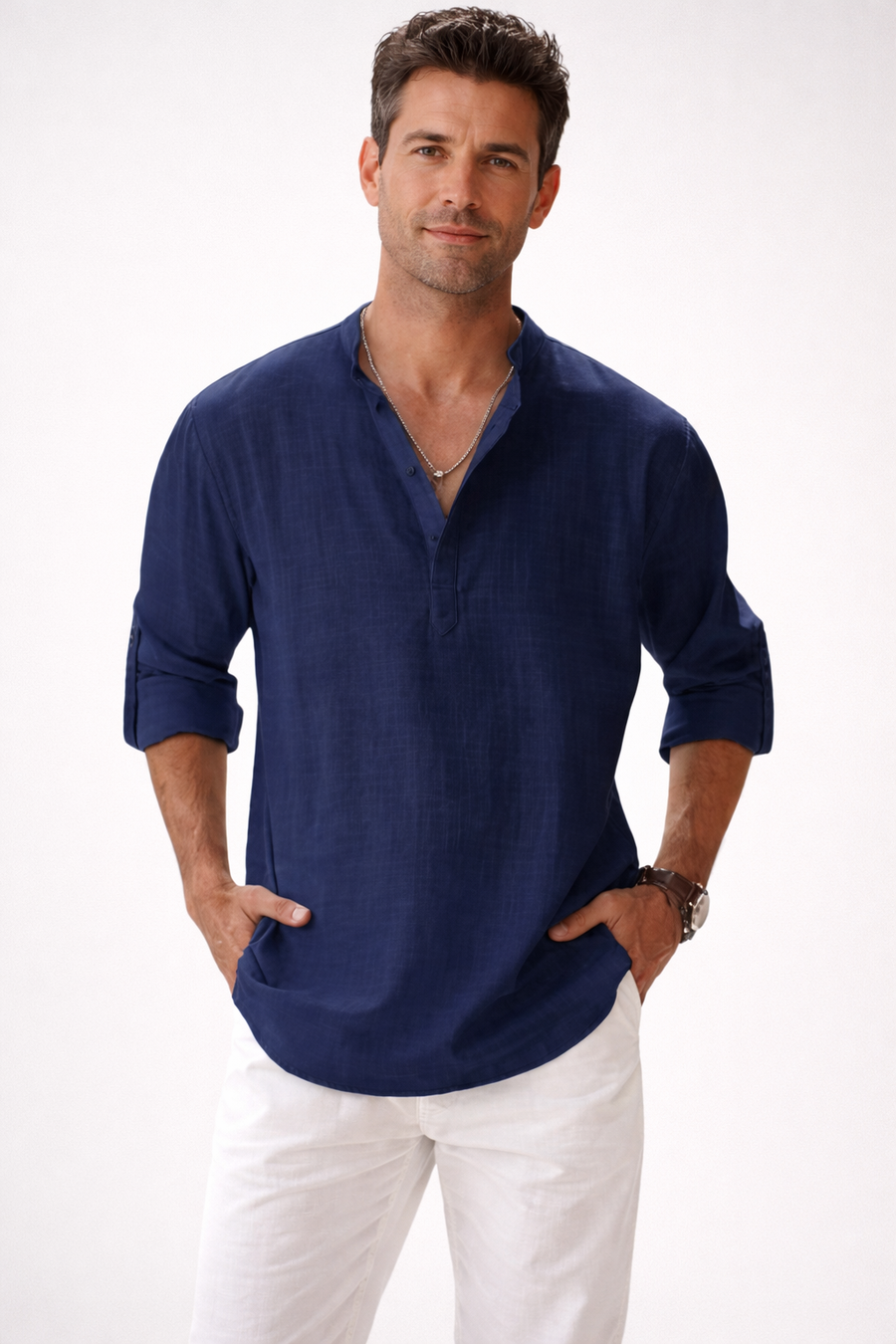 Galeazzo - Camicia In Cotone e Lino a Maniche Lunghe