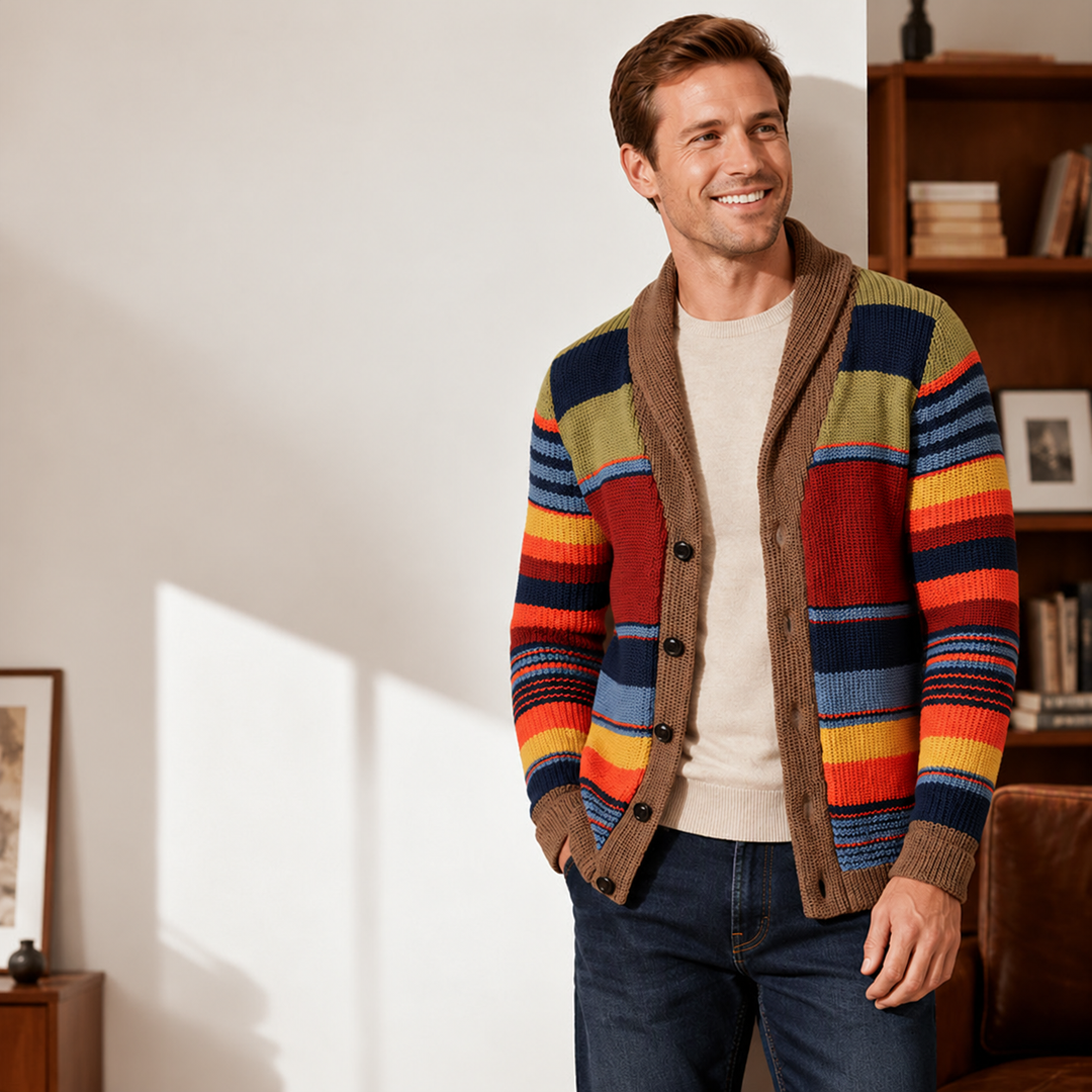 Tyrique - Cardigan in Maglia Con Collo a Scialle a Righe