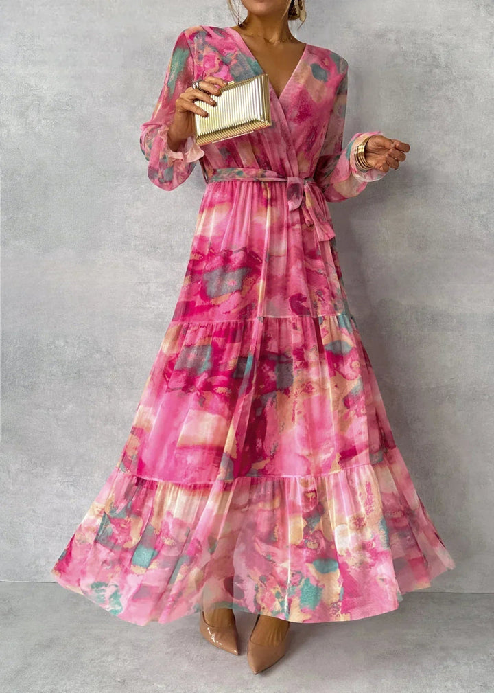 Jenina - Elegante Abito a Portafoglio Con Stampa Floreale