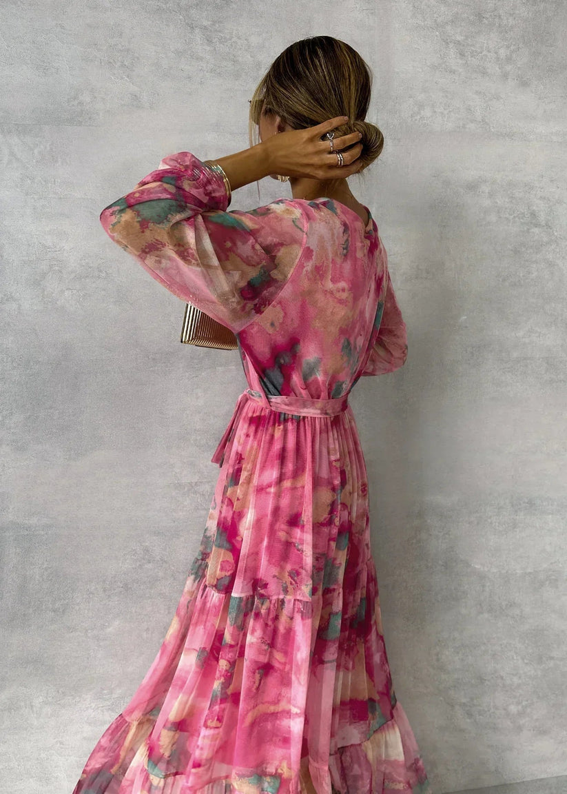 Jenina - Elegante Abito a Portafoglio Con Stampa Floreale