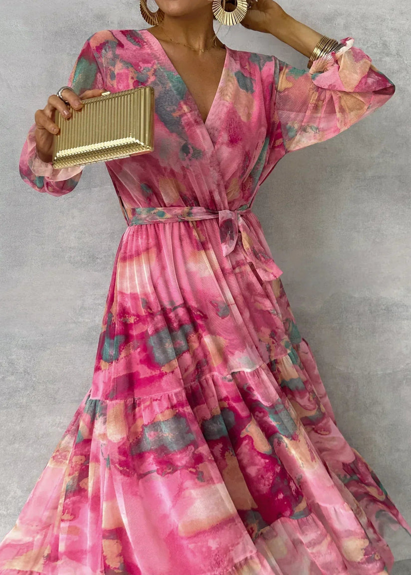 Jenina - Elegante Abito a Portafoglio Con Stampa Floreale