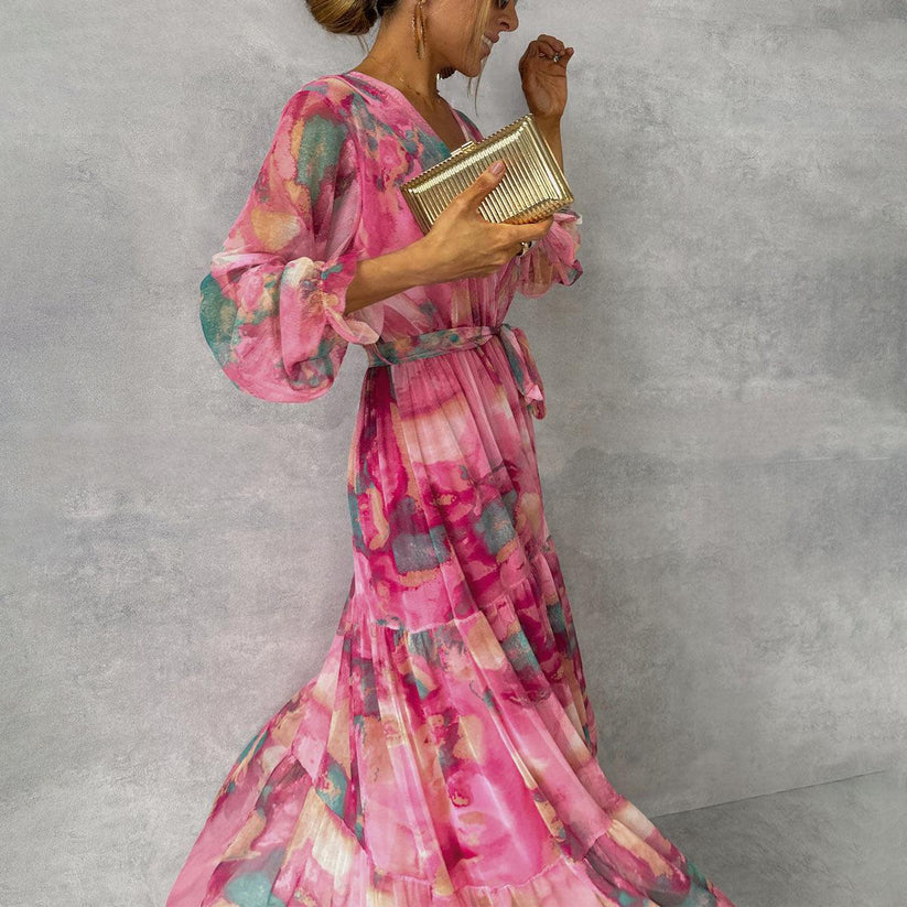 Jenina - Elegante Abito a Portafoglio Con Stampa Floreale