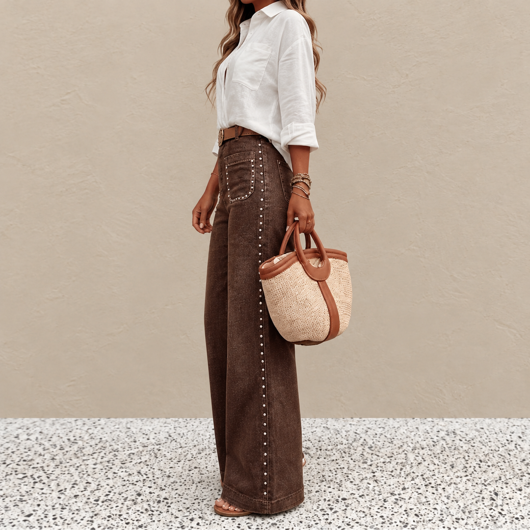 Magryta - Pantaloni a Gamba Larga Con Borchie
