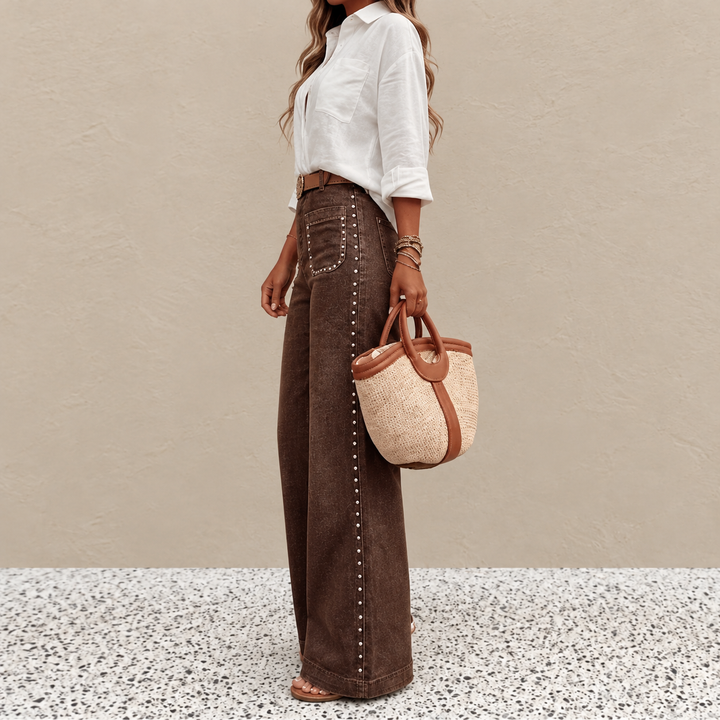 Magryta - Pantaloni a Gamba Larga Con Borchie