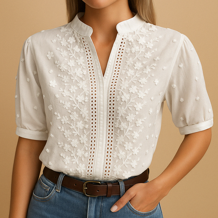 Leanaa - Camicetta Alla Moda Con Ricami Floreali