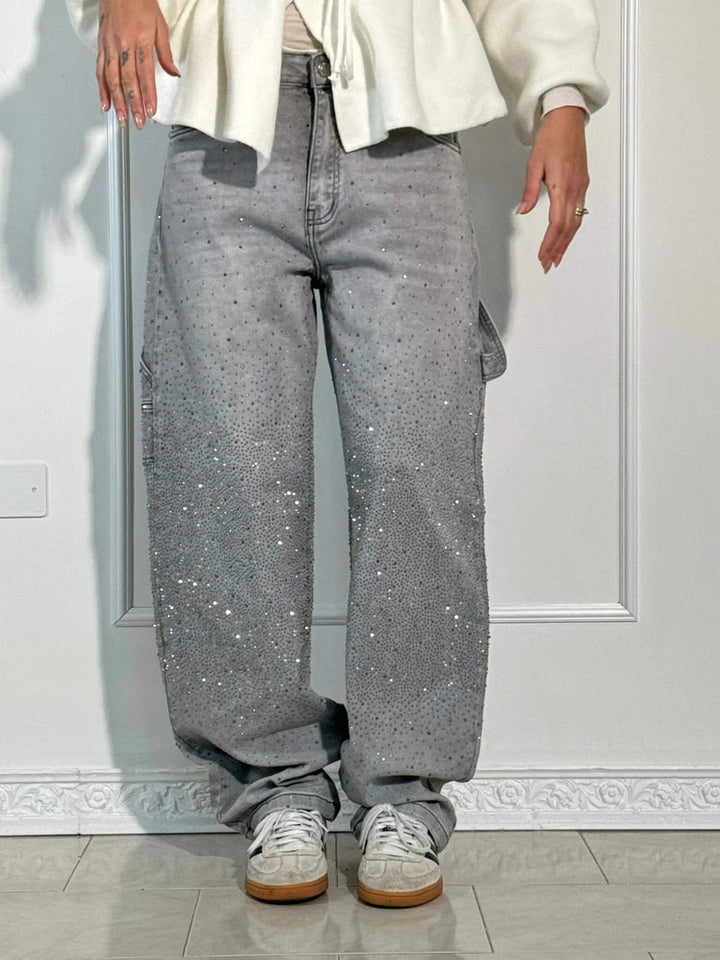 Zella - Jeans Comodi con Strass Luccicanti