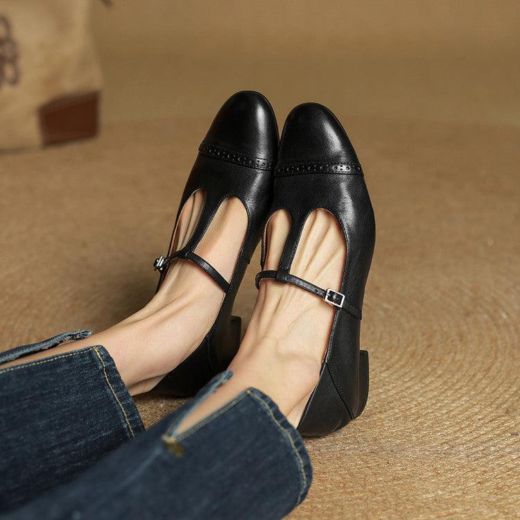 Reiten - Eleganti ballerine in pelle con Cinturino a T