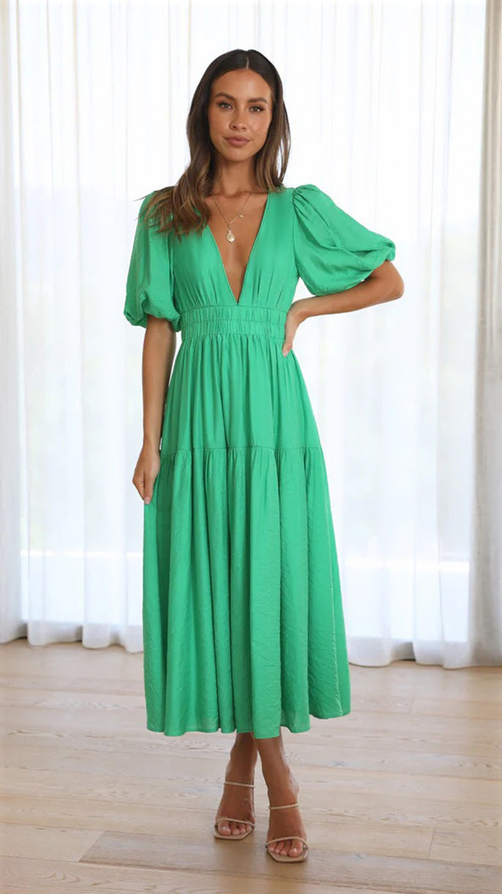 Delphine - Elegante Abito MIDI Con Scollo a V E Maniche a Volant
