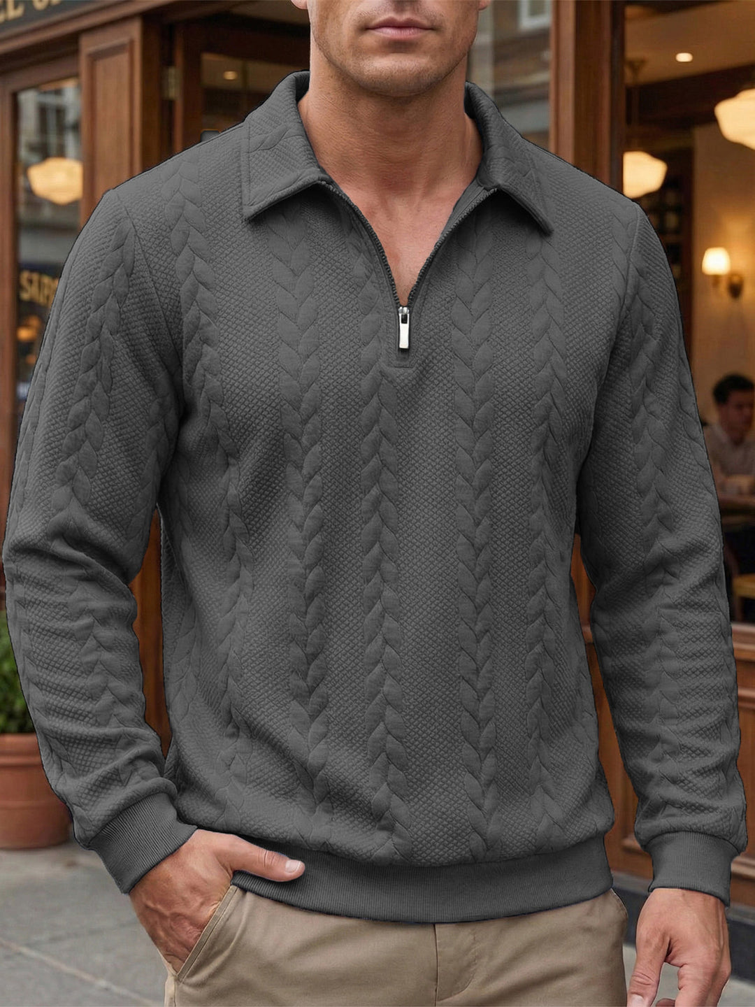Eliyahu - Elegante Giacca a Maniche Lunghe Con Mezza Zip