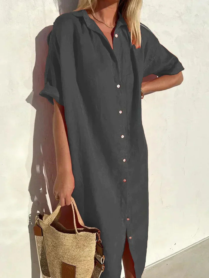 Janie - Abito Elegante Con Chiusura A Bottoni E Lino