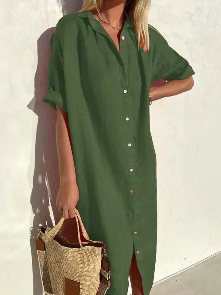 Janie - Abito Elegante Con Chiusura A Bottoni E Lino