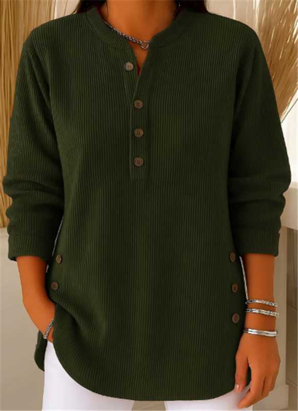Eshani - Maglia Henley Casual a Maniche lunghe Con Bottoni e Lavorazione a Coste