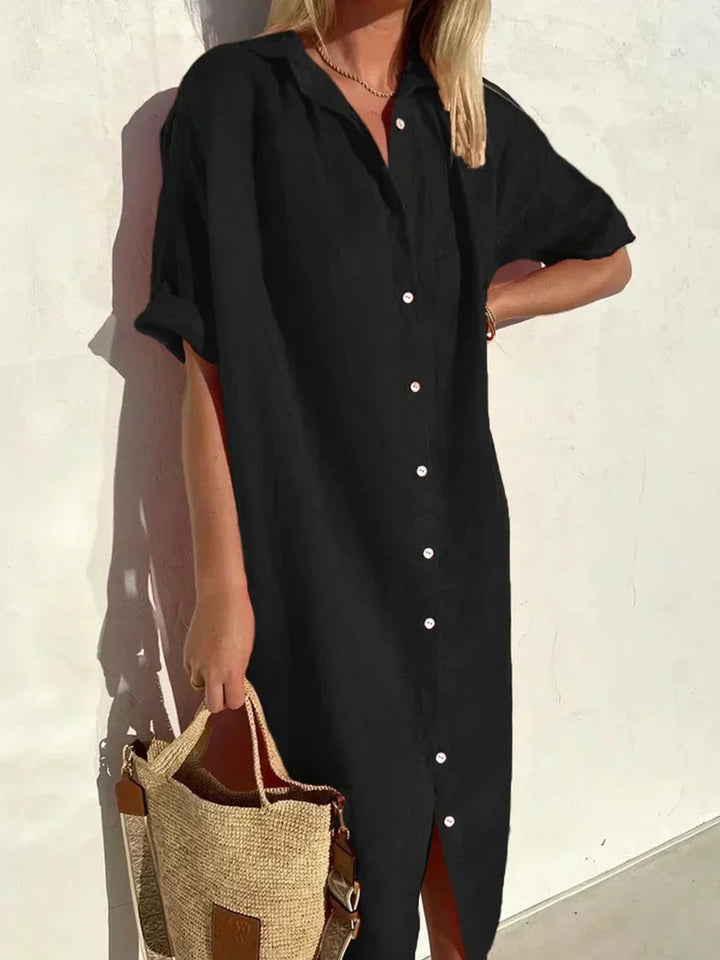 Janie - Abito Elegante Con Chiusura A Bottoni E Lino