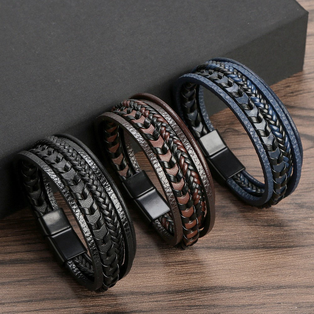 Lennart - Bracciale Intrecciato in Corda di Cuoio Multistrato