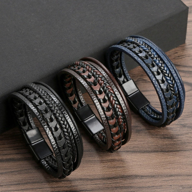 RuneCraft - Bracciale Vichingo Intrecciato in Pelle