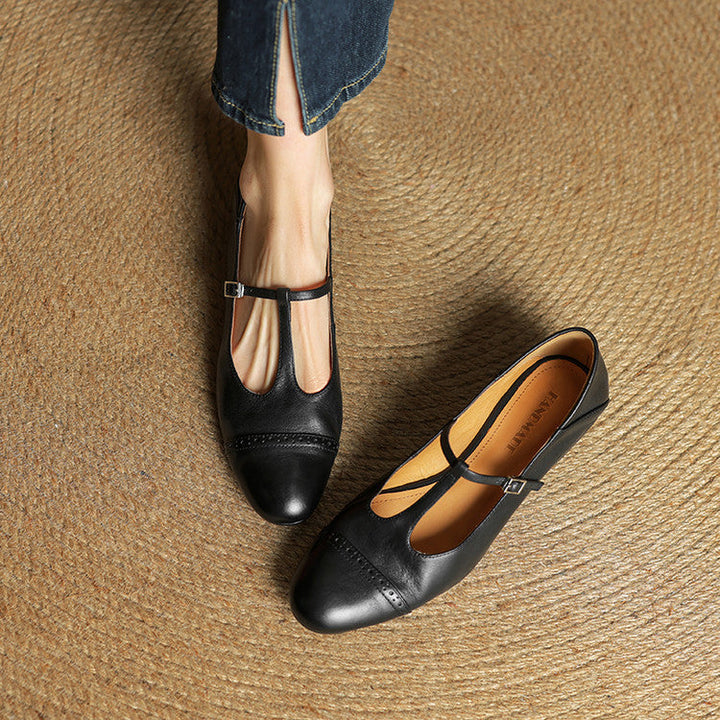 Reiten - Eleganti ballerine in pelle con Cinturino a T