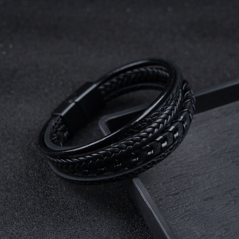 RuneCraft - Bracciale Vichingo Intrecciato in Pelle