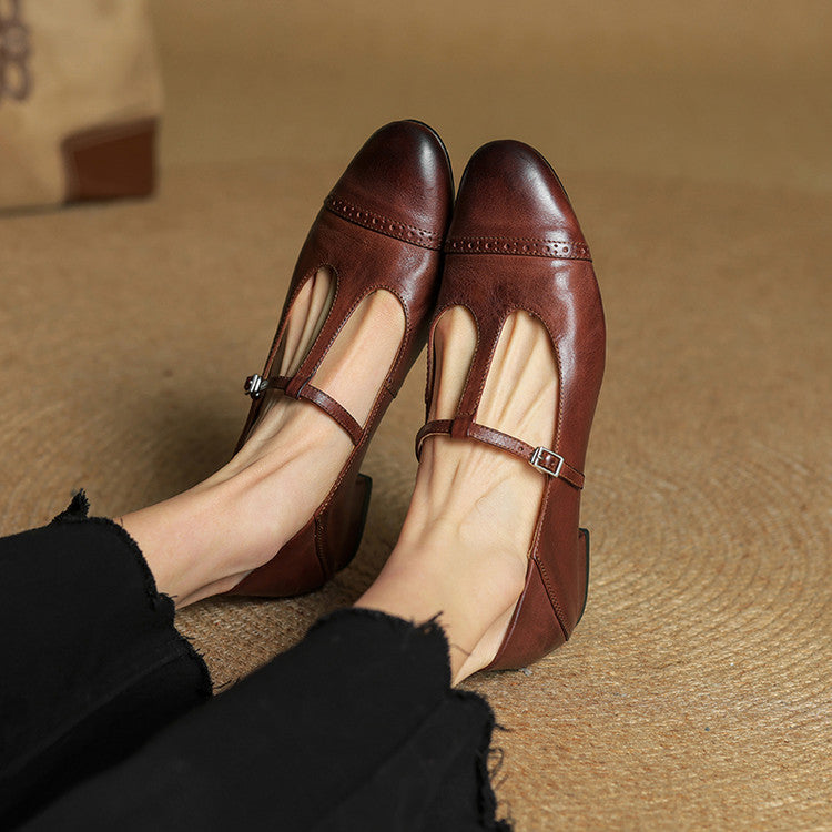 Reiten - Eleganti ballerine in pelle con Cinturino a T