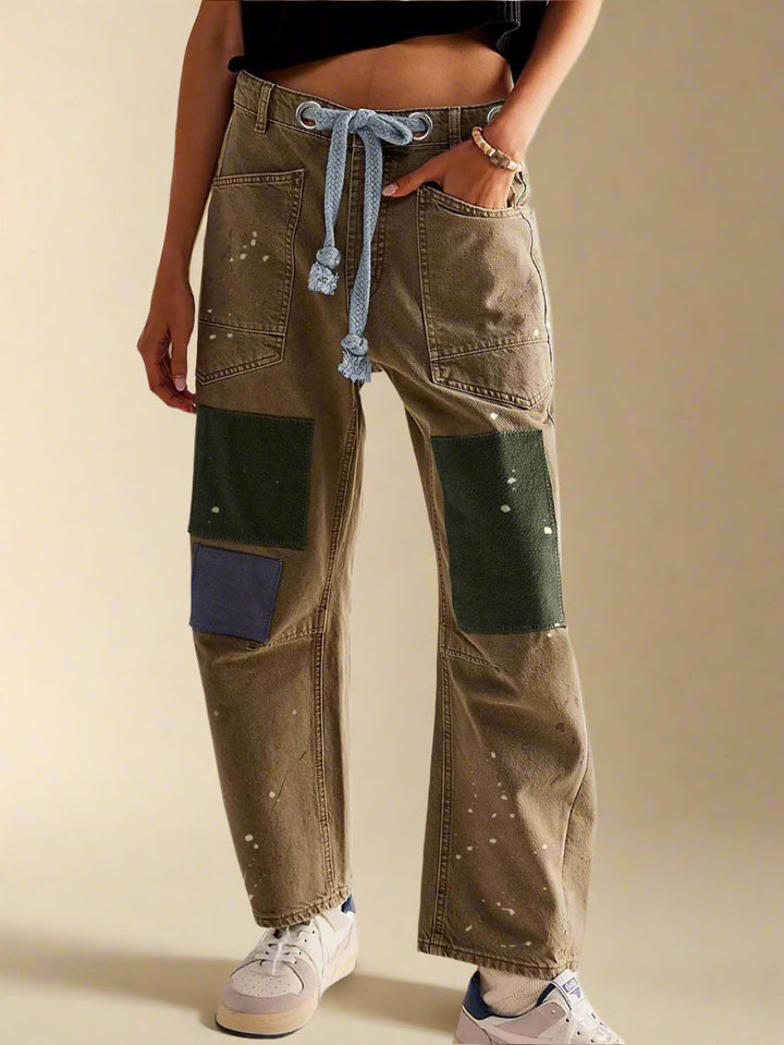 Felixa - Pantaloni in Denim Patchwork a Gamba Larga