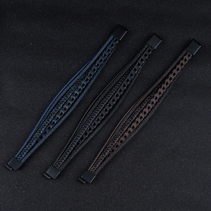 RuneCraft - Bracciale Vichingo Intrecciato in Pelle