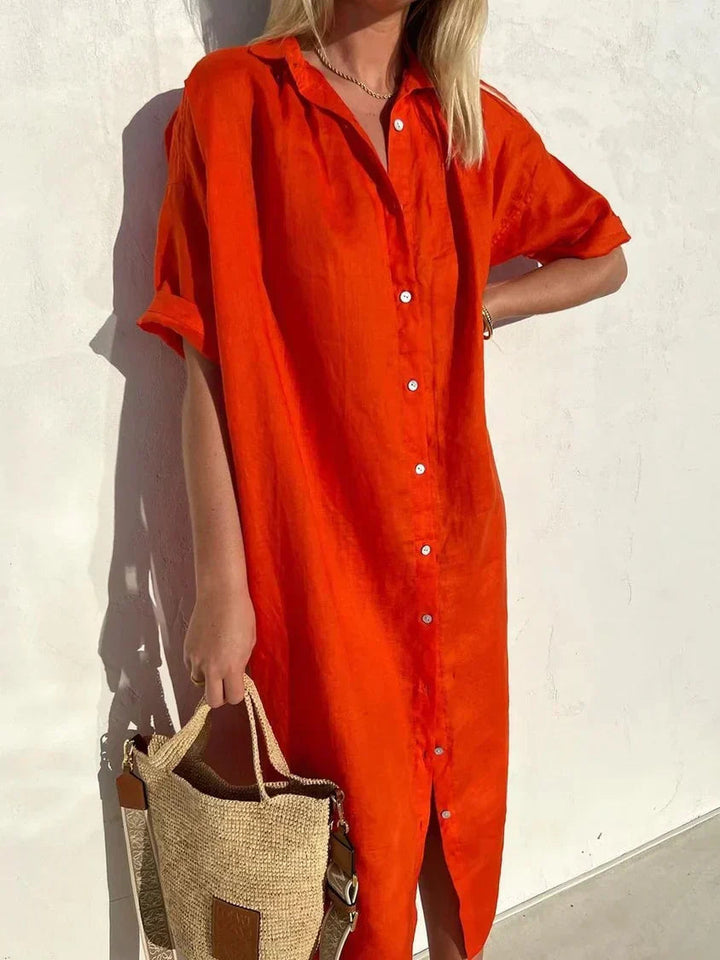 Janie - Abito Elegante Con Chiusura A Bottoni E Lino