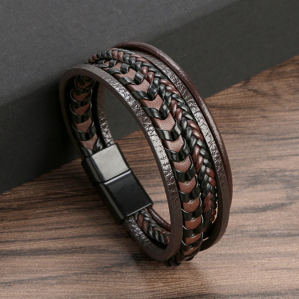 Lennart - Bracciale Intrecciato in Corda di Cuoio Multistrato
