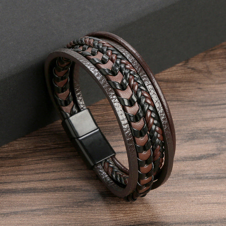 RuneCraft - Bracciale Vichingo Intrecciato in Pelle