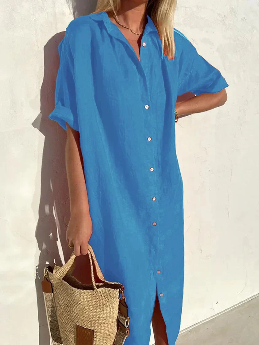Janie - Abito Elegante Con Chiusura A Bottoni E Lino