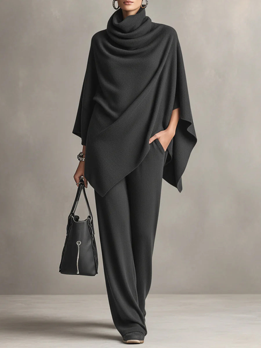 Laleh - Set Poncho e Pantaloni Casual Urbani Con Collo Alto