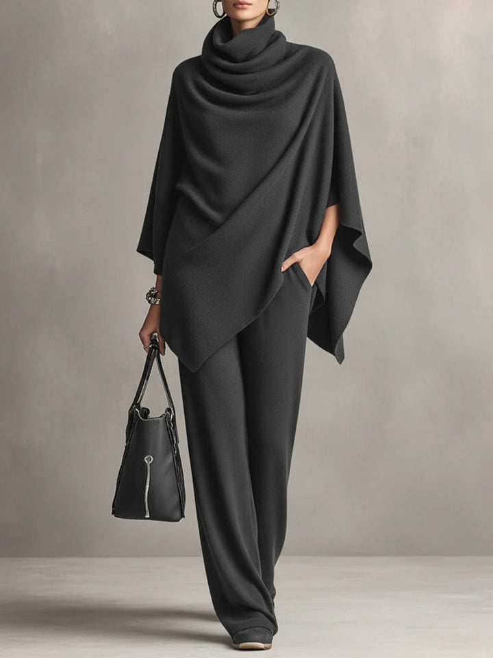 Laleh - Set Poncho e Pantaloni Casual Urbani Con Collo Alto