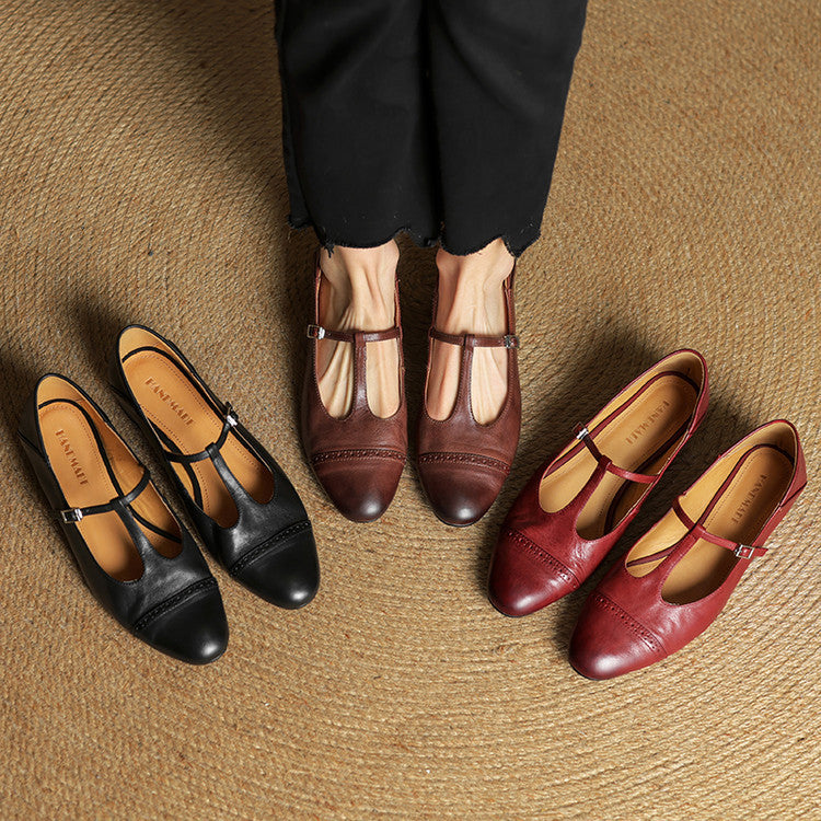Reiten - Eleganti ballerine in pelle con Cinturino a T