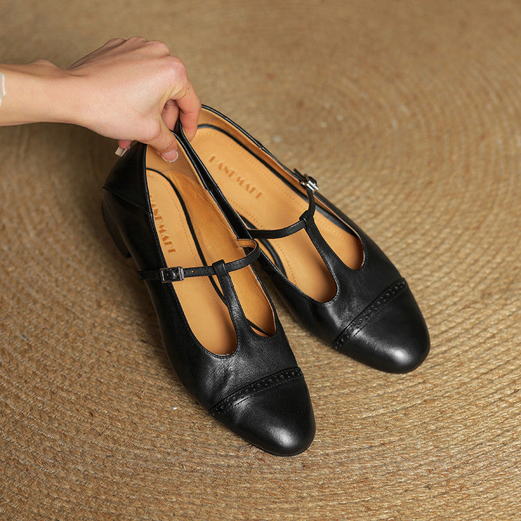 Reiten - Eleganti ballerine in pelle con Cinturino a T