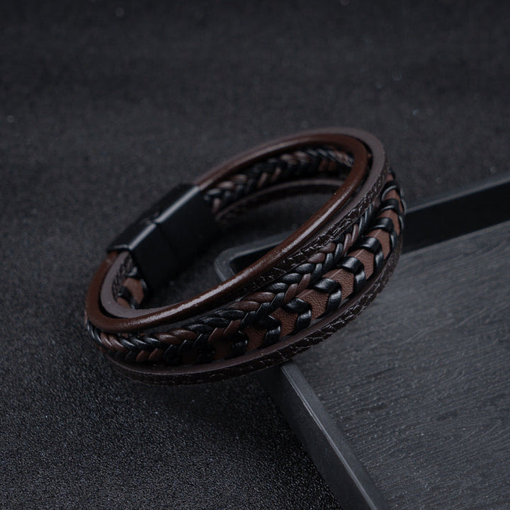 RuneCraft - Bracciale Vichingo Intrecciato in Pelle