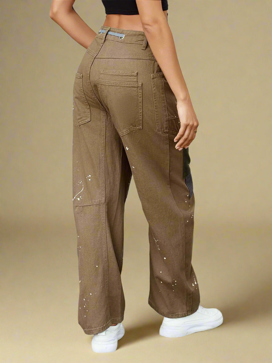 Felixa - Pantaloni in Denim Patchwork a Gamba Larga