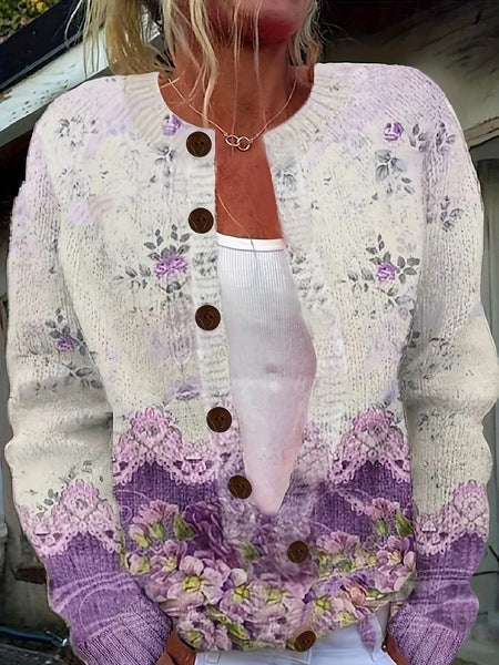 Gilly - Cardigan Vintage Floreale Con Bottoni