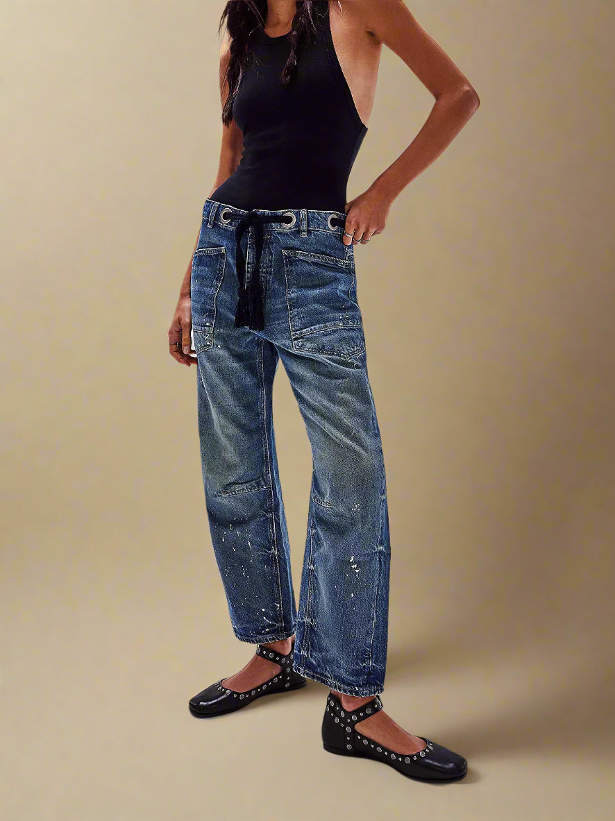 Felixa - Pantaloni in Denim Patchwork a Gamba Larga
