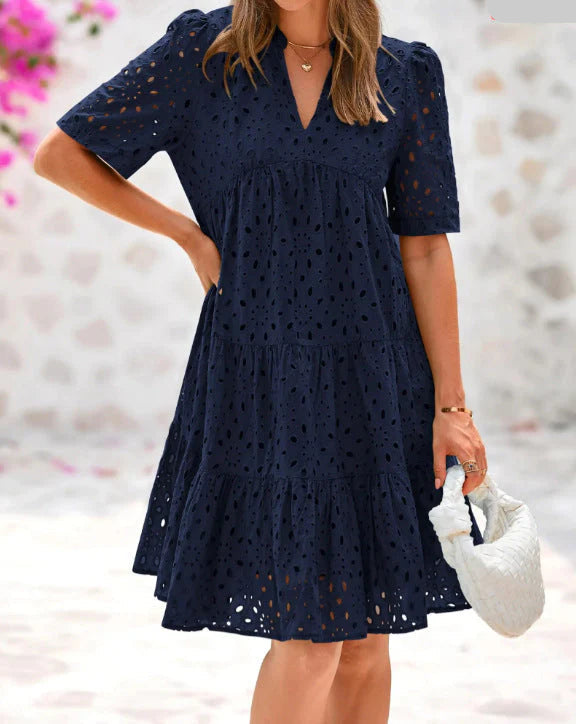 Anjika - Elegante Abito Estivo Con Volant In Pizzo