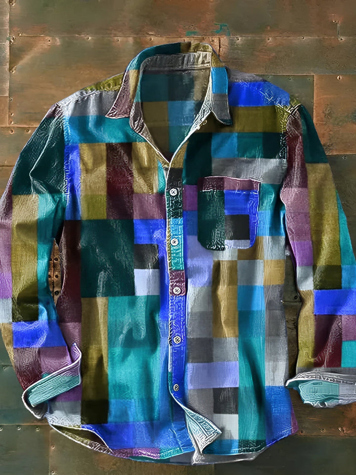 Jhoanny - Camicia a Maniche Lunghe Con Stampa Geometrica Patchwork